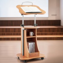 Podium Stand 43 in Wooden Lectern with Lockable Wheels Storage Height Adjustable