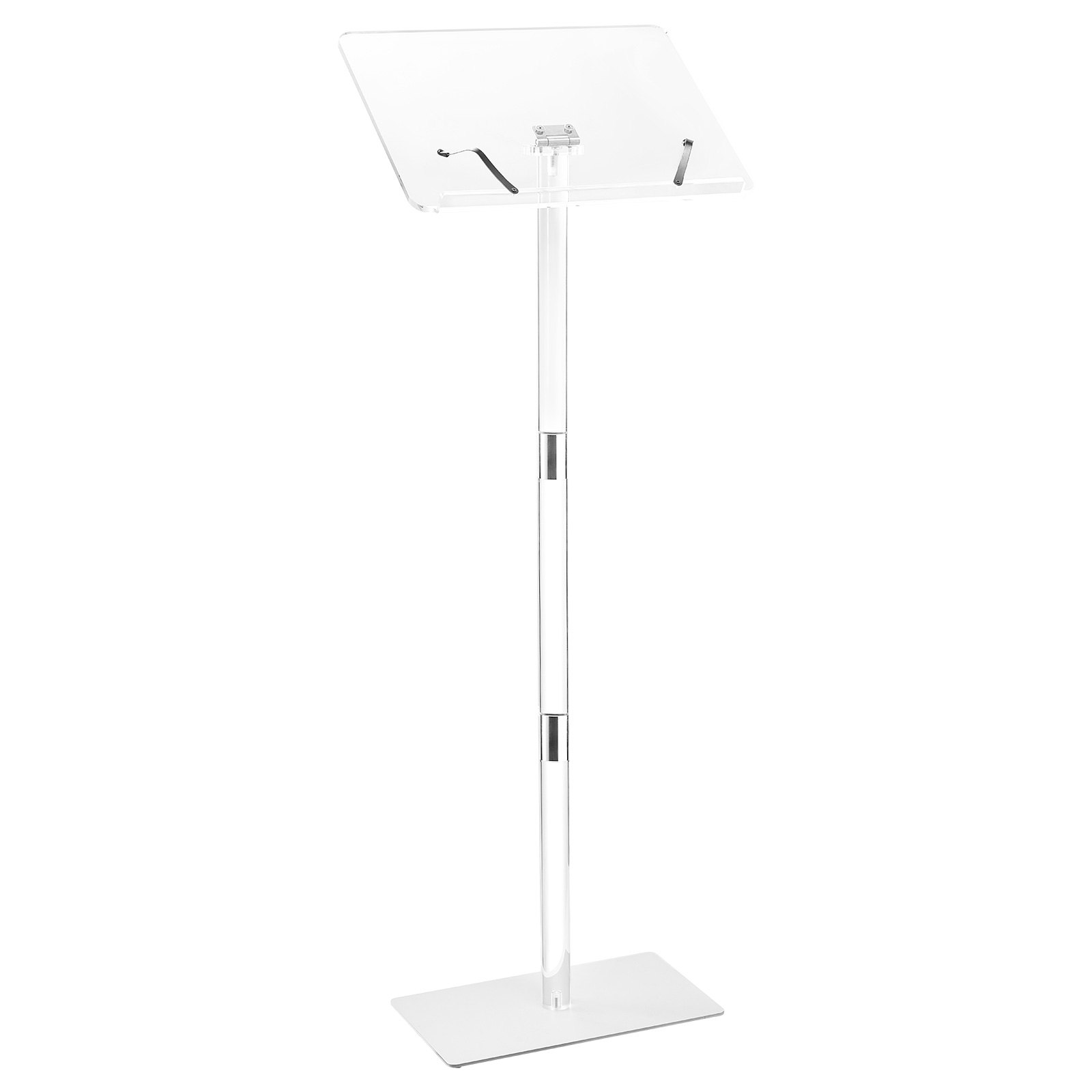 VEVOR Podium Stand, 1100 mm Acrylic Lectern, Portable Laptop Desk with Wide Reading Surface, Book Clips, Adjustable Angle, Floor-Standing, for Classroom, Wedding, Conference, Lecture and Concert
