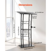 Podium Stand 47 in Curved Metal Lectern Storage Shelf Classroom Wedding Speech