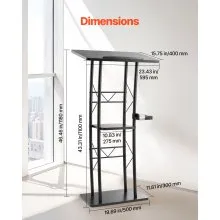 VEVOR Podium Stand 47 in Curved Metal Lectern Storage Shelf Classroom Wedding