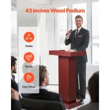 Podium Stand 41 in Elegant Wooden Lectern with Storage Shelf Classroom Church