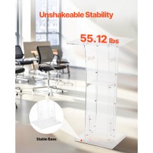 Podium Stand 43 in Portable Acrylic Lectern Storage Shelf Wide Reading Surface