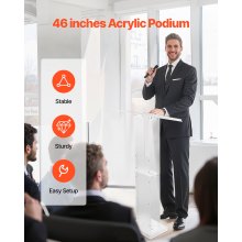 Podium Stand 50 in Portable Acrylic Lectern Storage Shelf Wide Reading Surface