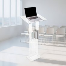 Podium Stand 50 in Portable Acrylic Lectern Storage Shelf Wide Reading Surface