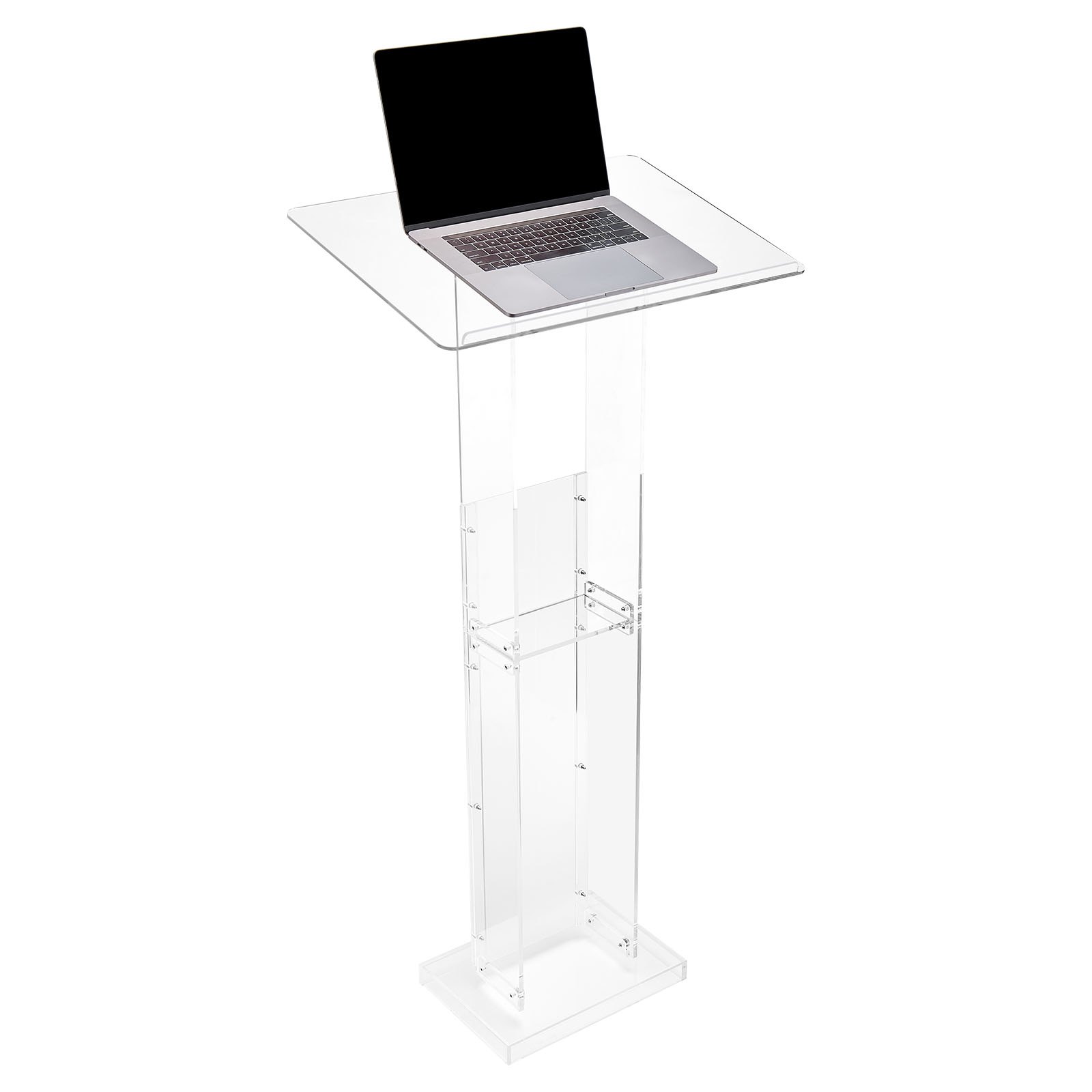 VEVOR Podium Stand, 50-Inch Acrylic Lectern, Portable Laptop Desk with Wide Reading Surface and Storage Shelf, Book Stopper, Floor-Standing, for Classroom, Wedding, Conference, Lecture and Concert