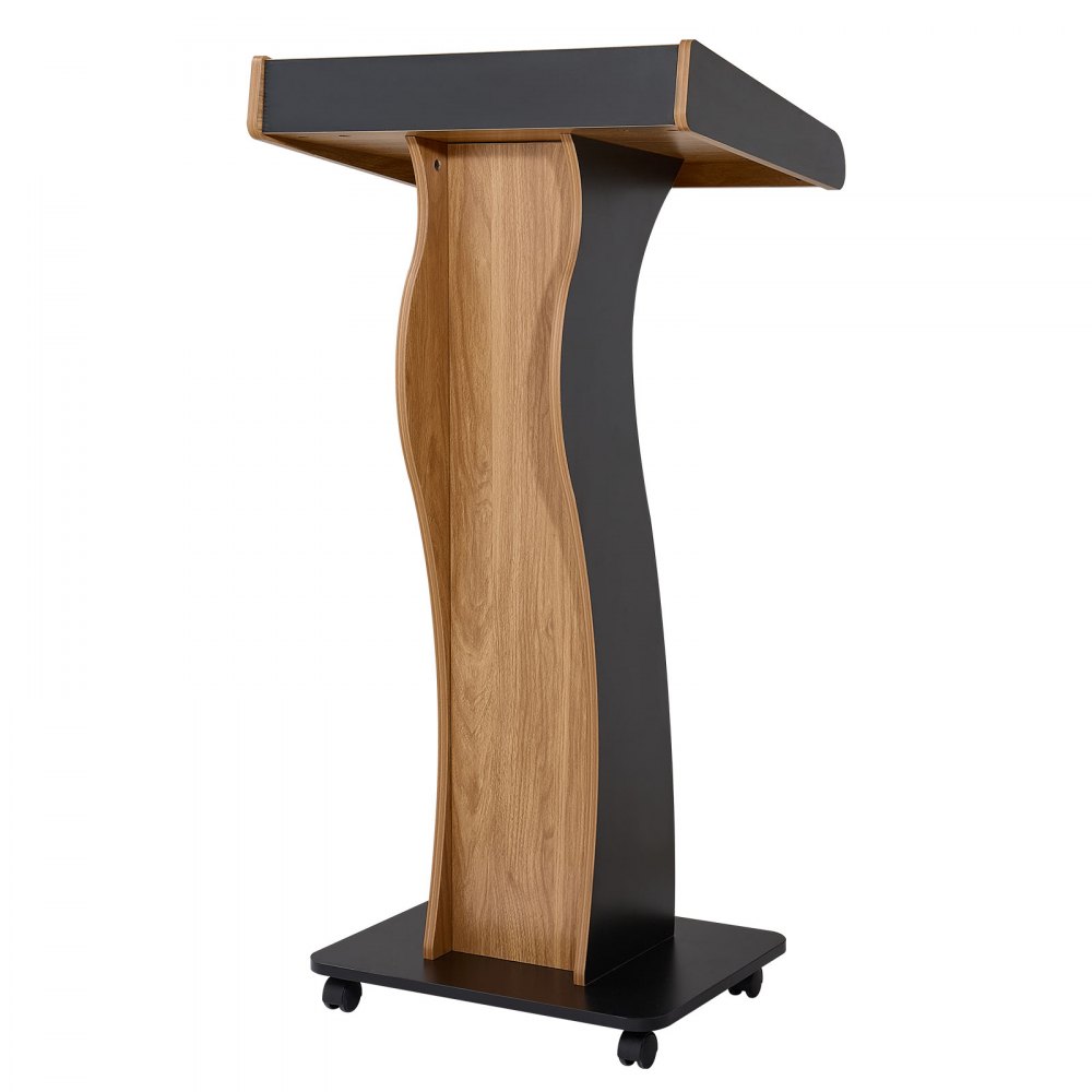 VEVOR Podium Stand, 120 cm Wooden Lectern Mobile Laptop Desk Storage Shelf, for Schools, Churches and Events, Portable Presentation Lectern Stand with Storage Shelf, Three-Sided Panels, and Book Stop