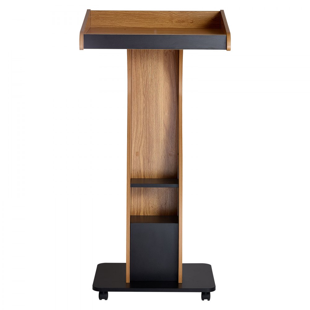 VEVOR Podium Stand, 120 cm Wooden Lectern Mobile Laptop Desk Storage Shelf, for Schools, Churches and Events, Portable Presentation Lectern Stand with Storage Shelf, Three-Sided Panels, and Book Stop
