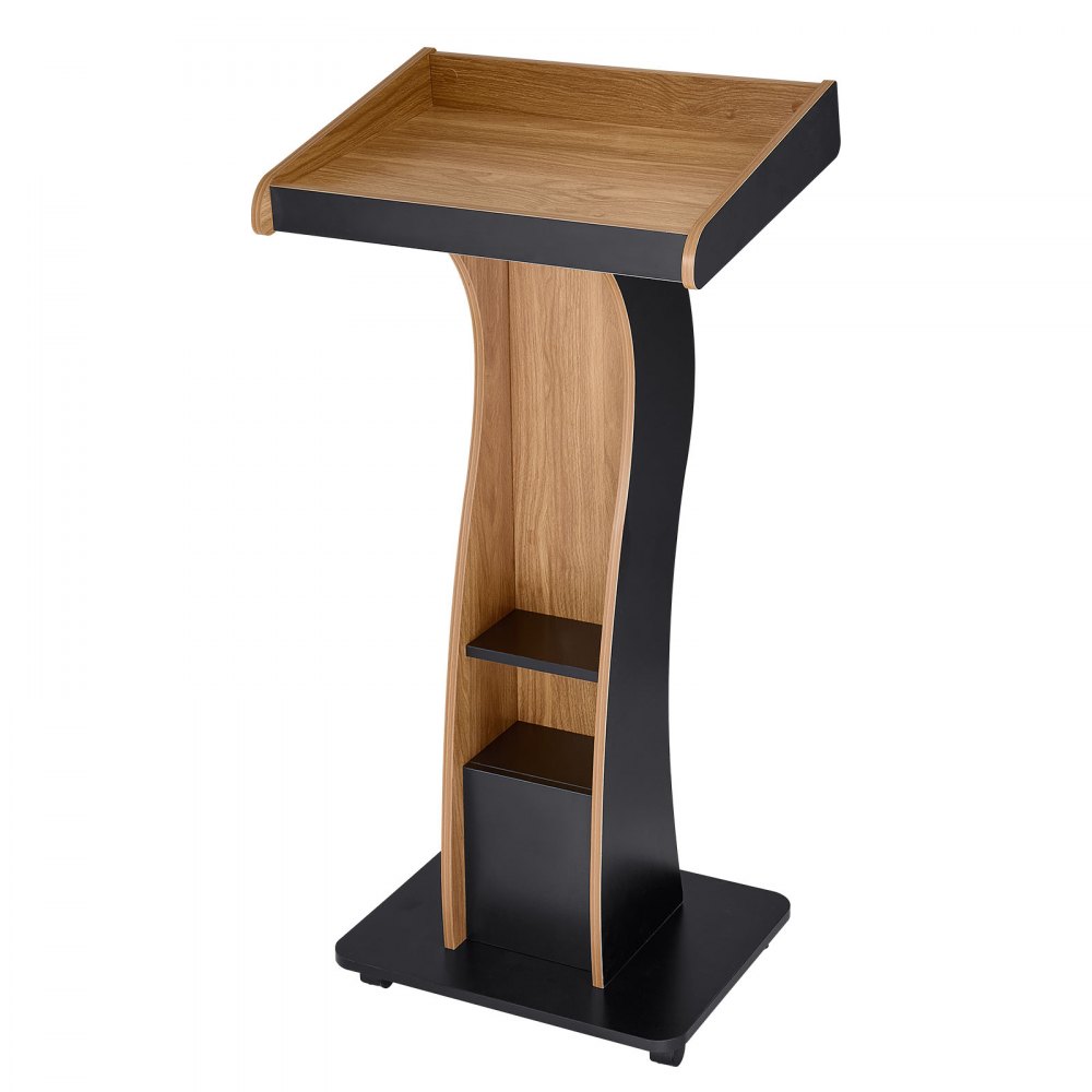 VEVOR Podium Stand, 120 cm Wooden Lectern Mobile Laptop Desk Storage Shelf, for Schools, Churches and Events, Portable Presentation Lectern Stand with Storage Shelf, Three-Sided Panels, and Book Stop