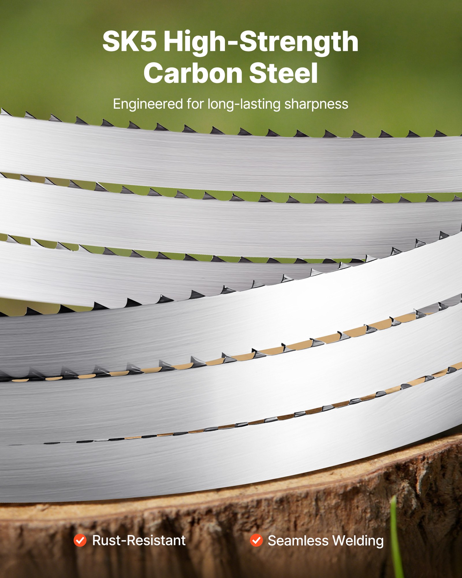 VEVOR Bandsaw Blade, 2780 mm Length, 4 TPI Band Saw Blade with 18 HRC Hardened Sharp Teeth, SK5 High-Strength Carbon Steel, 16 mm Width, Replacement for Major Woodworking Band Saw Brands, 1 Pack