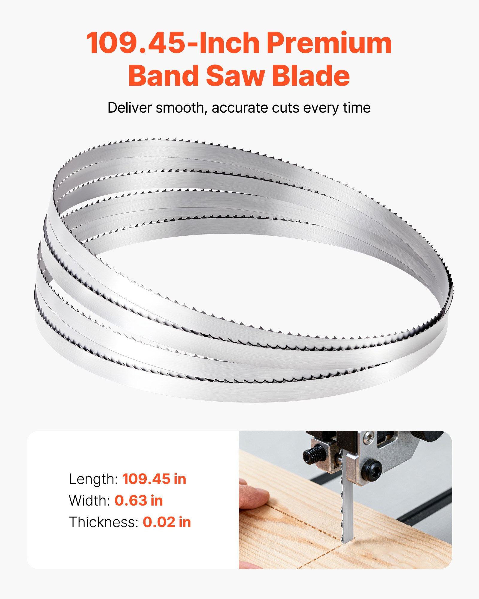 VEVOR Bandsaw Blade, 2780 mm Length, 4 TPI Band Saw Blade with 18 HRC Hardened Sharp Teeth, SK5 High-Strength Carbon Steel, 16 mm Width, Replacement for Major Woodworking Band Saw Brands, 1 Pack