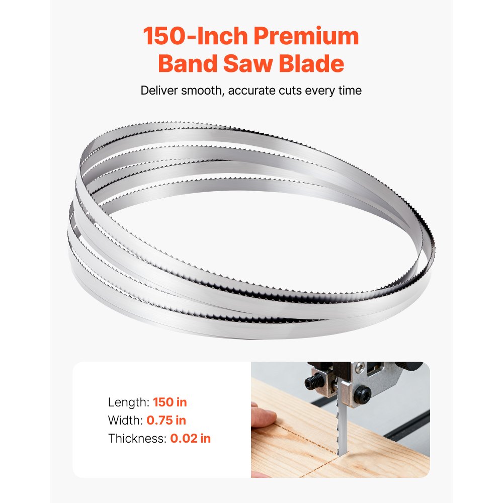 VEVOR Bandsaw Blade, 3810 mm Length, 4 TPI Band Saw Blade with 18 HRC Hardened Sharp Teeth, SK5 High-Strength Carbon Steel, 19 mm Width, Replacement for Major Woodworking Band Saw Brands, 1 Pack