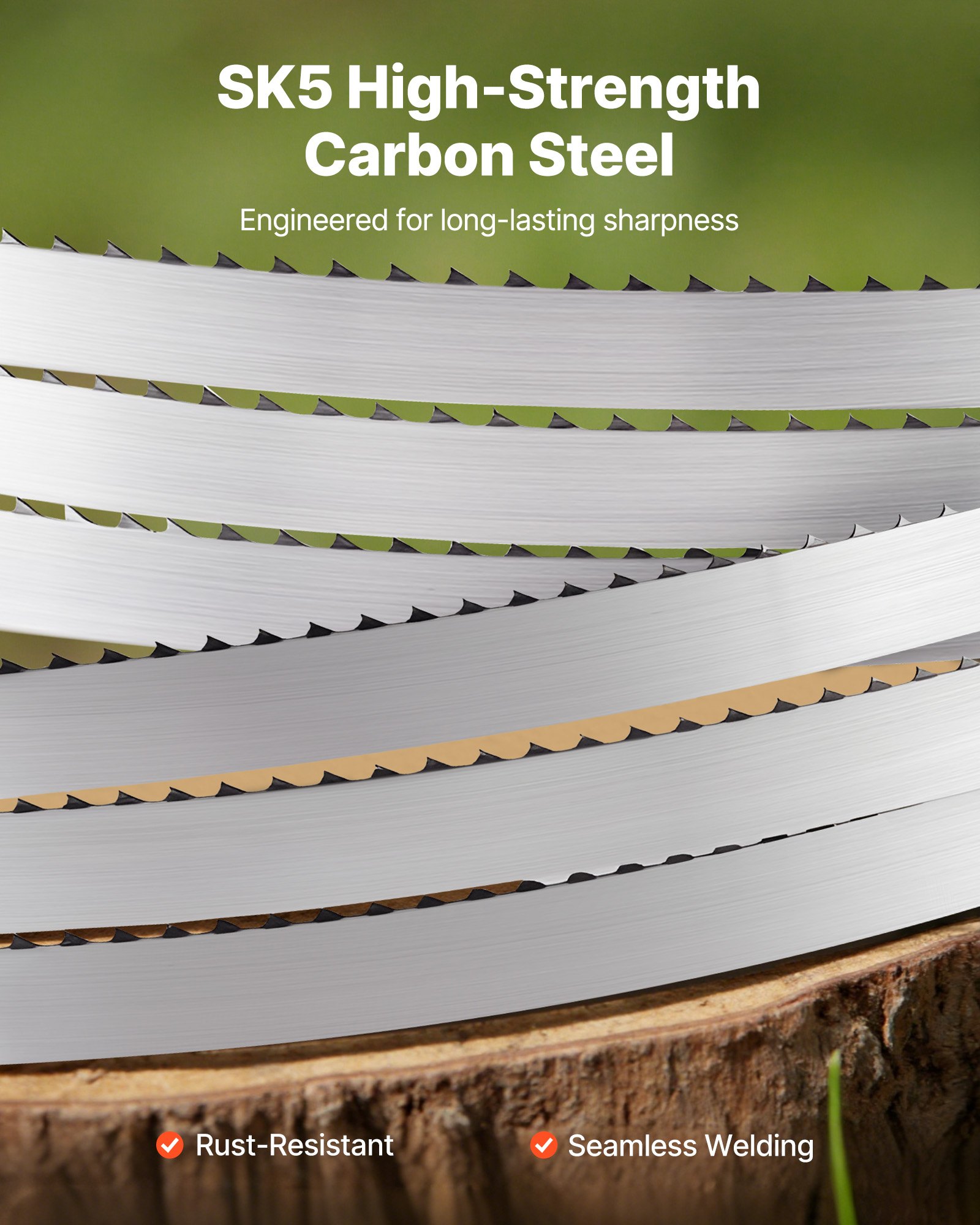 VEVOR Bandsaw Blade, 3810 mm Length, 4 TPI Band Saw Blade with 18 HRC Hardened Sharp Teeth, SK5 High-Strength Carbon Steel, 19 mm Width, Replacement for Major Woodworking Band Saw Brands, 1 Pack