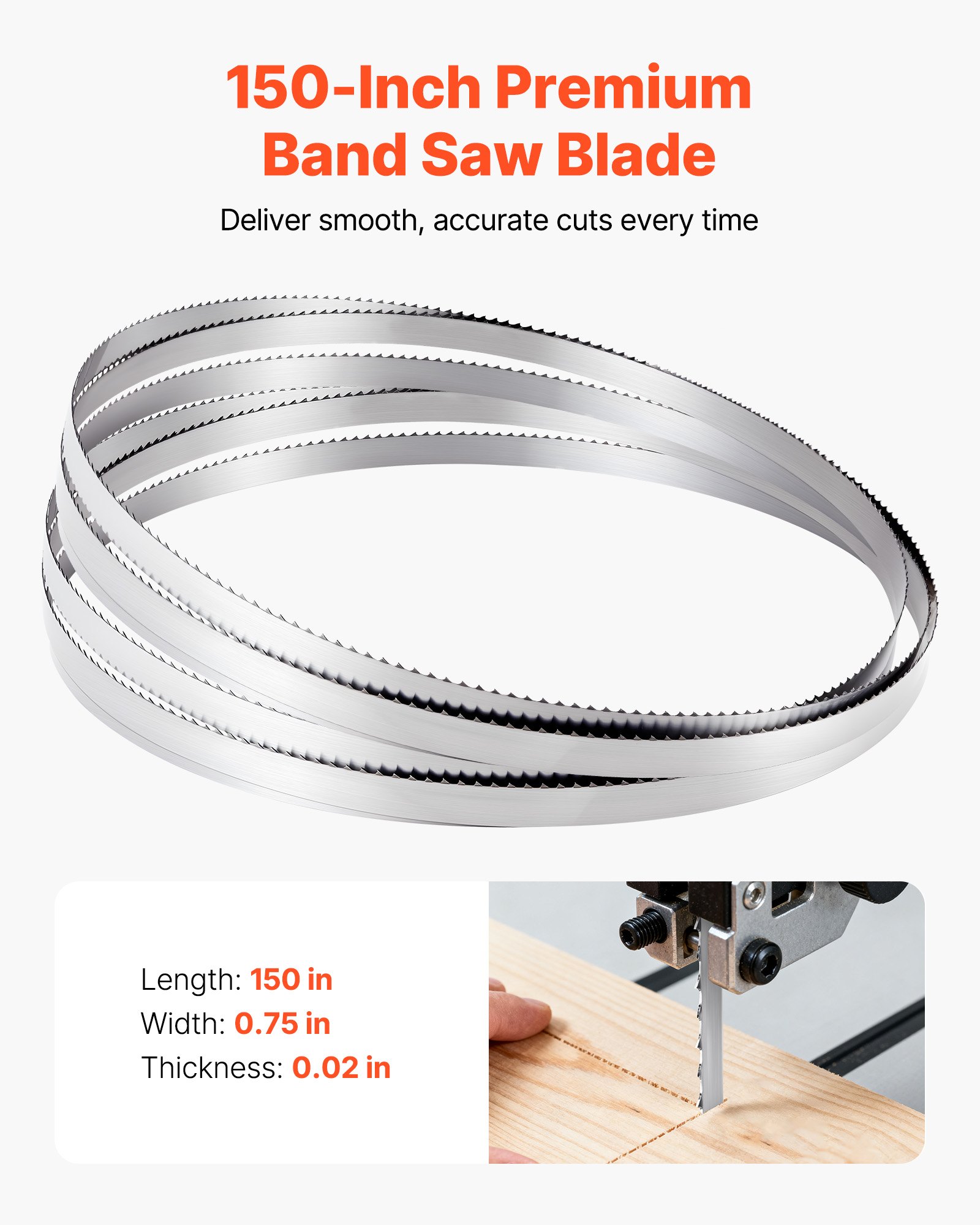 VEVOR Bandsaw Blade, 3810 mm Length, 4 TPI Band Saw Blade with 18 HRC Hardened Sharp Teeth, SK5 High-Strength Carbon Steel, 19 mm Width, Replacement for Major Woodworking Band Saw Brands, 1 Pack