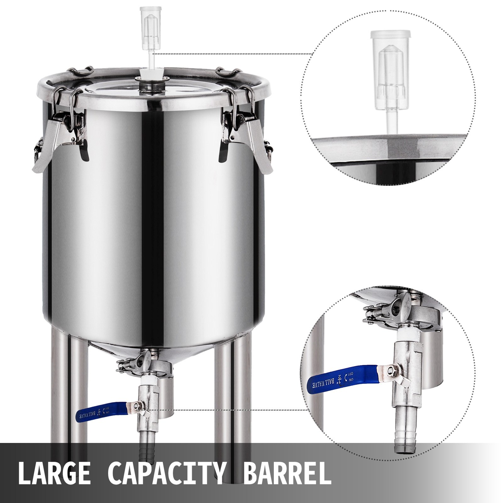 VEVOR 7Gallon/ 26Liter Brew Fermenter Conical Brew Fermenter Stainless Steel Brew Fermenter Home Brewing Brew Bucket Fermenter Beer Brewer with conical Base Brewing Equipment