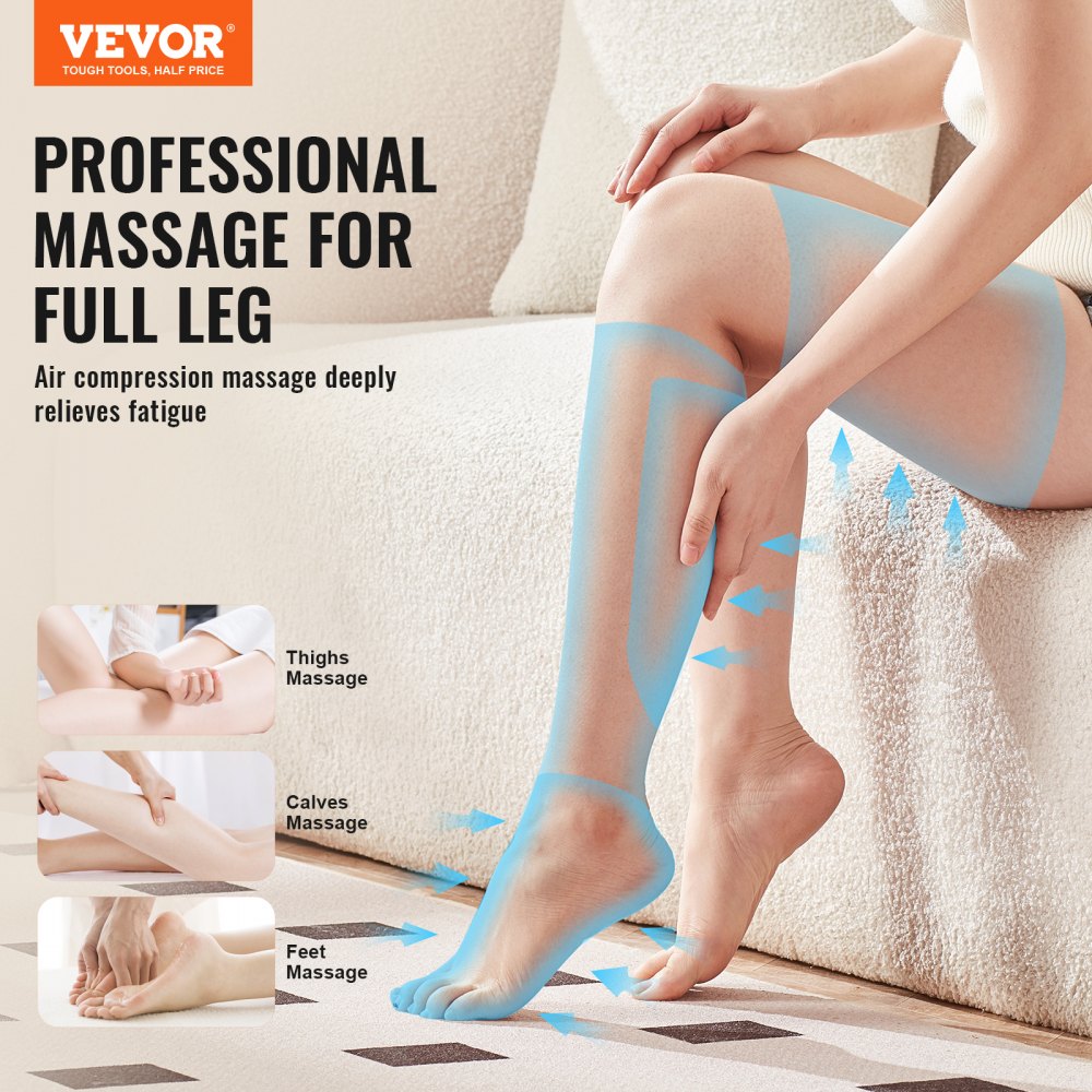 Masajeador de piernas para circulación y alivio del dolor, masajeador de  compresión de aire con calor para pies, pantorrillas, muslos y rodillas