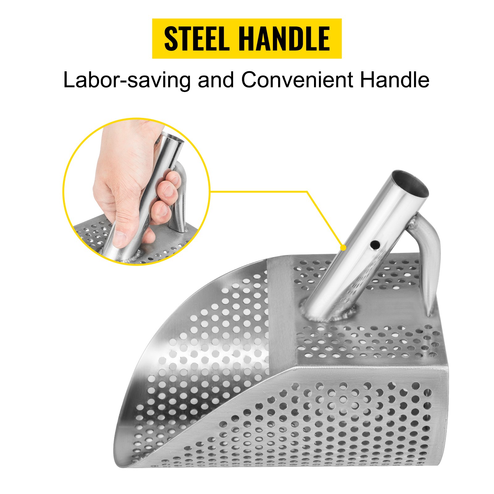 VEVOR Metal Detector Sand Scoop, Stainless Steel Metal Detecting Beach Scoop Scoops, 10 MM Hole Beach Metal Detector Scoop, 1MM Sturdy Light Stainless Steel, for Metal Detecting and Treasure Hunting