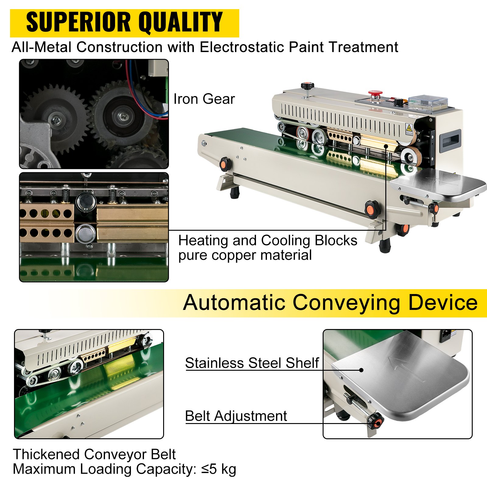 VEVOR Fr-770 Continuous Bag Band Sealing Machine Band Sealer Machine