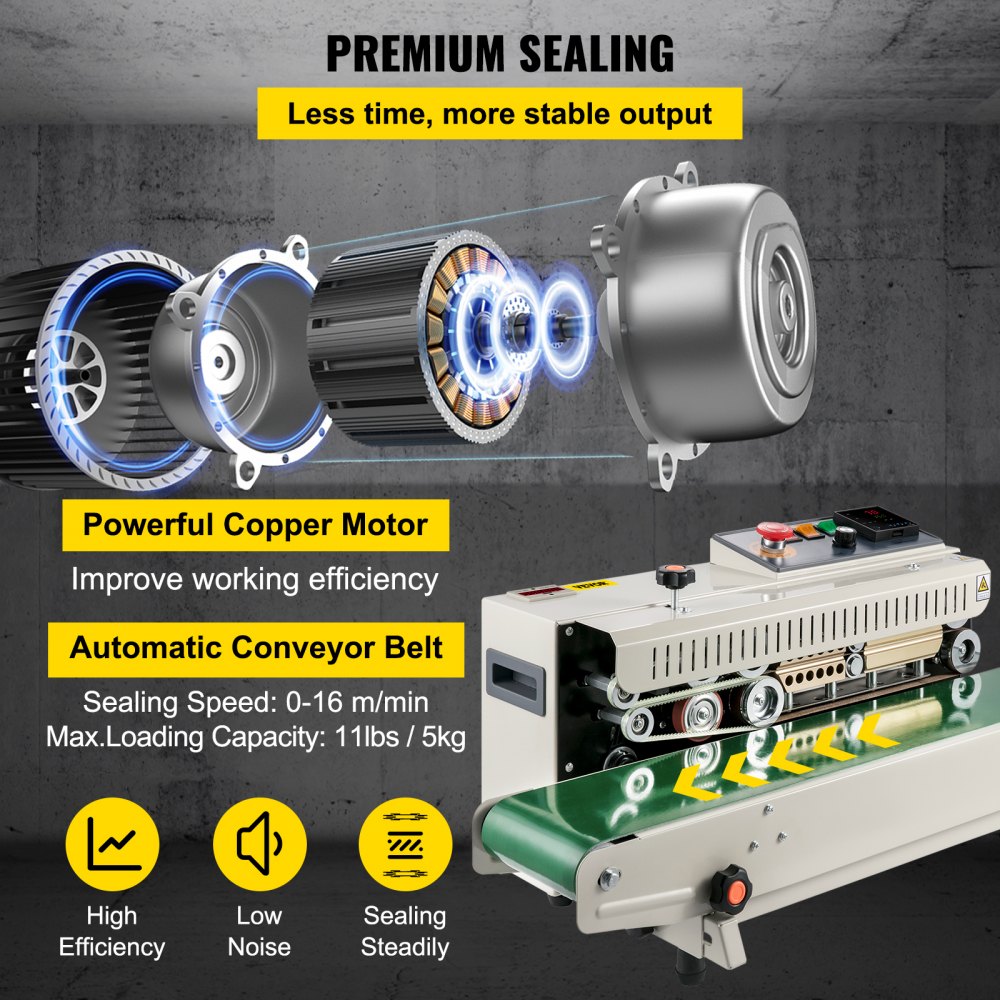 VEVOR Continuous Bag Band Sealing Machine FR770A Horizontal Bag Sealer with Digital Temperature Control Band Sealer Machine for 0.02-0.08 mm Plastic Bags Continuous Band Sealer with Printing Function