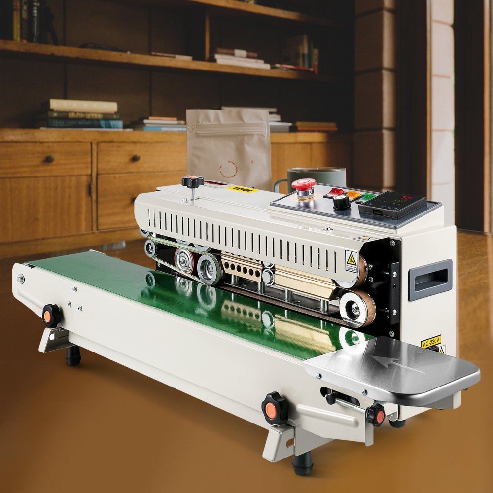 VEVOR Continuous Bag Band Sealing Machine FR770A Horizontal Bag Sealer with Digital Temperature Control Band Sealer Machine for 0.02-0.08 mm Plastic Bags Continuous Band Sealer with Printing Function