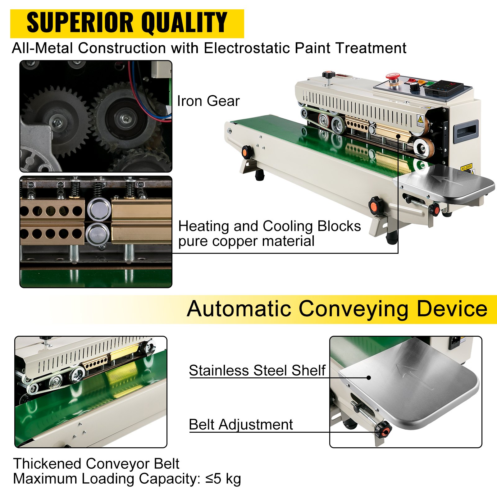 Vevor Continuous Bag Band Sealing Machine Band Sealer Machine Horizontal Fr770a