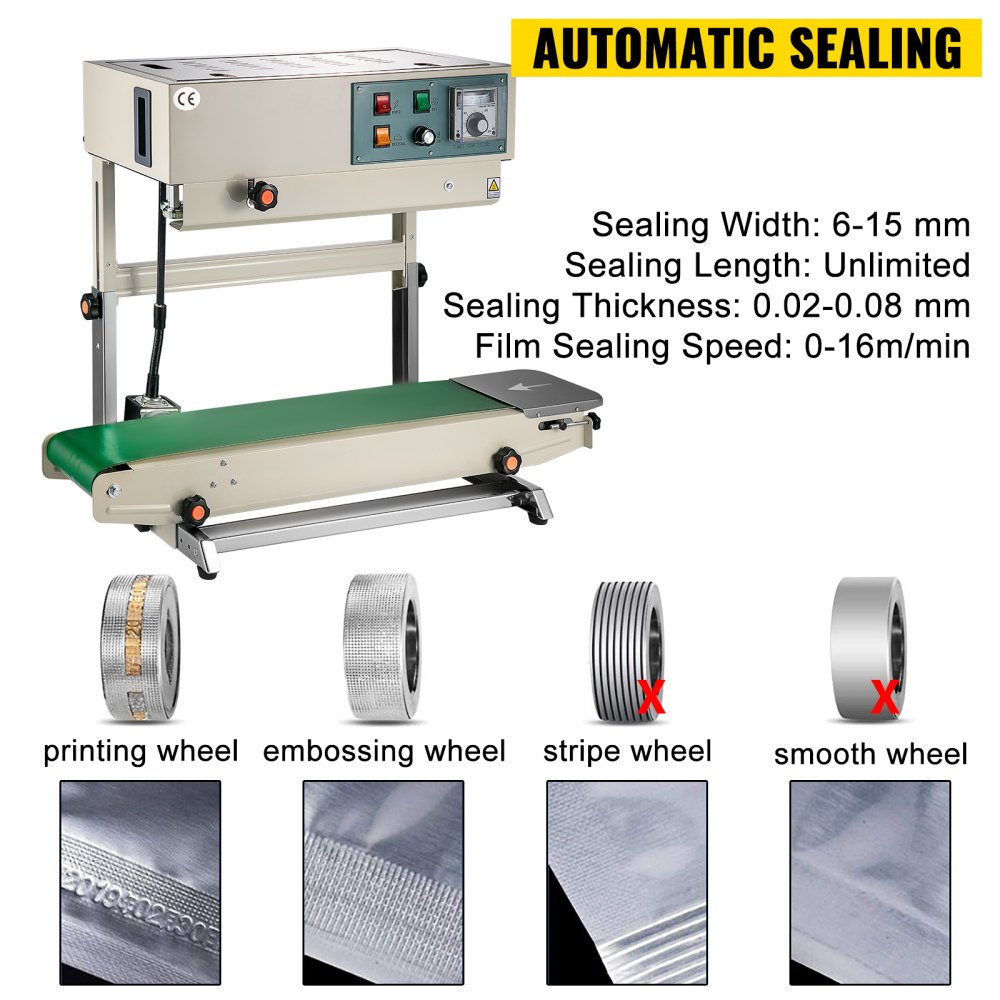 VEVOR Auto Plastic Bag Sealing Machine Band Sealer Vertical FR900 Continuous