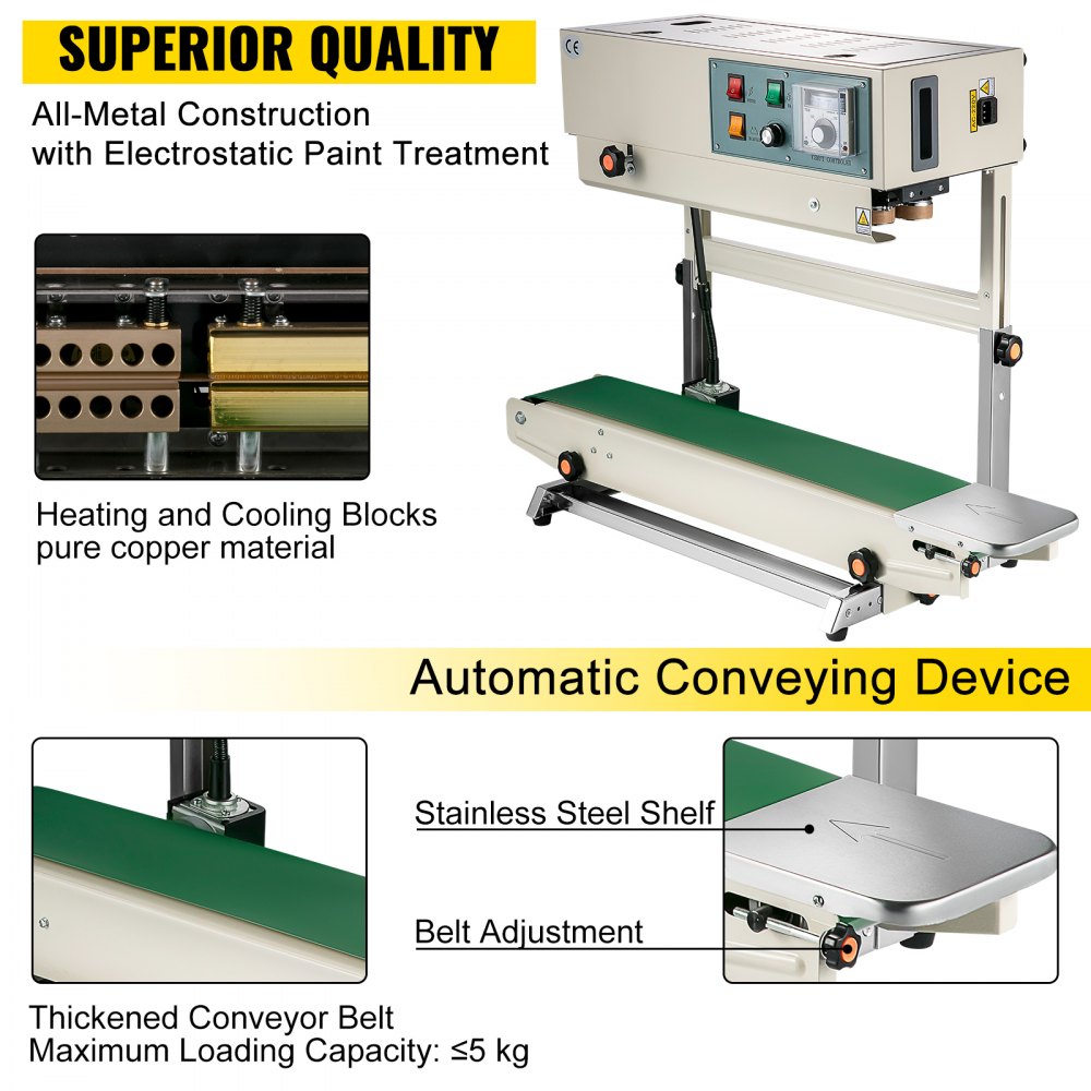 VEVOR Auto Plastic Bag Sealing Machine Band Sealer Vertical FR900 Continuous