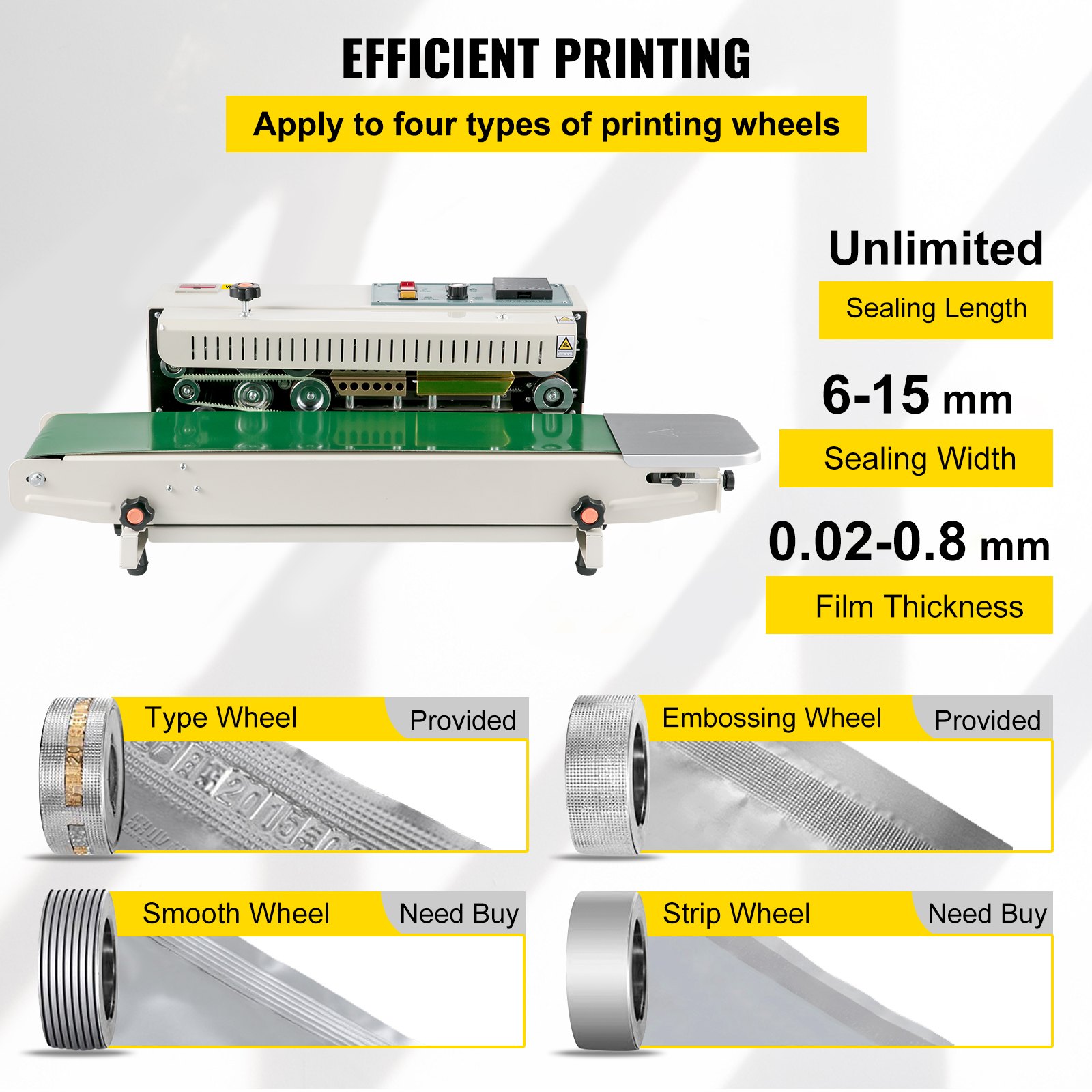 VEVOR Continuous Bag Band Sealing Machine FR900K Band Sealer Machine with Digital Temperature Control Horizontal Bag Sealer for 0.02-0.08 mm Plastic Bags Continuous Band Sealer w/ Printing Function