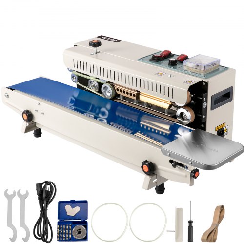 VEVOR Continuous Band Sealer, 0.24-0.6 in/6-15 mm Seal Width, FR900 110V/60Hz Horizontal Sealing Machine, Band Heat Sealer with Digital Temperature Control for PVC Membrane Bag Film