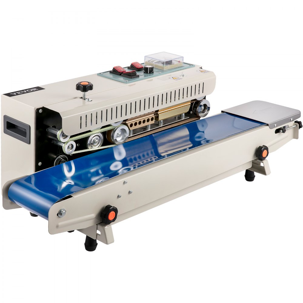 Sellador de banda continua VEVOR, ancho de sellado de 0,24-0,6 pulgadas/6-15 mm, máquina de sellado horizontal FR900 110V/60Hz, sellador térmico de banda con control de temperatura digital para película de bolsa de membrana de PVC