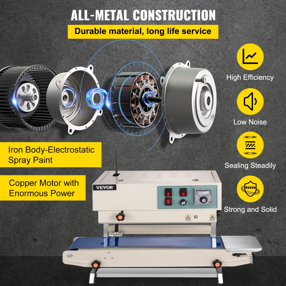 VEVOR Continuous Band Sealer, 0.24-0.6 in/6-15 mm Seal Width, FR900 110V/60Hz Horizontal Sealing Machine, Band Heat Sealer with Digital Temperature Control for PVC Membrane Bag Film