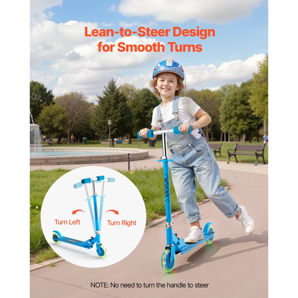 VEVOR Kick Scooter for Kids Ages 3+, 2-Wheel Toddler Scooter with Light-Up Wheels, Adjustable Height Handlebar, Wide Anti-Slip Deck, Foldable Lightweight Frame for Boys and Girls up to 49.9 kg, Blue