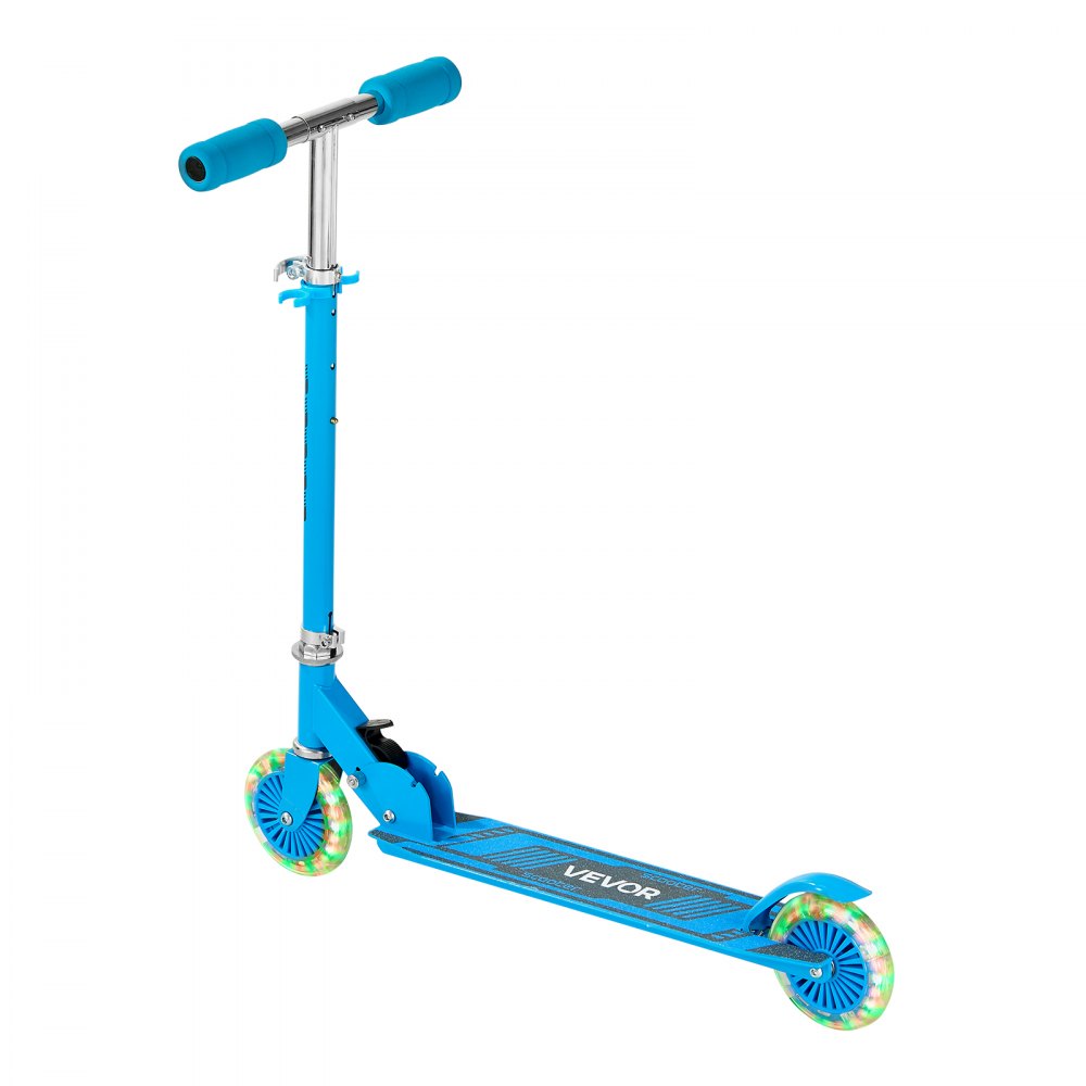VEVOR Kick Scooter for Kids Ages 3+, 2-Wheel Toddler Scooter with Light-Up Wheels, Adjustable Height Handlebar, Wide Anti-Slip Deck, Foldable Lightweight Frame for Boys and Girls up to 49.9 kg, Blue