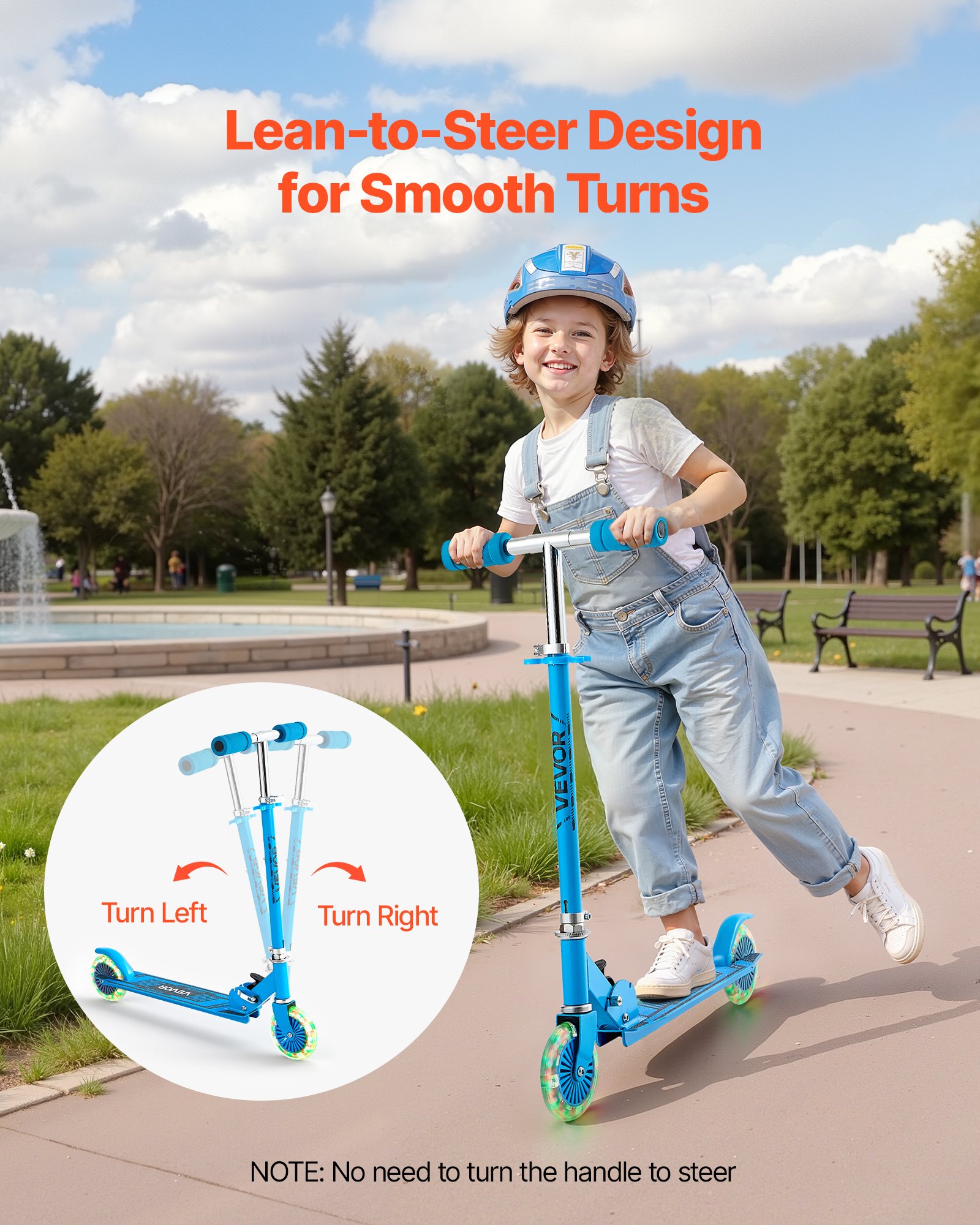 VEVOR Kick Scooter for Kids Ages 3+, 2-Wheel Toddler Scooter with Light-Up Wheels, Adjustable Height Handlebar, Wide Anti-Slip Deck, Foldable Lightweight Frame for Boys and Girls up to 49.9 kg, Blue