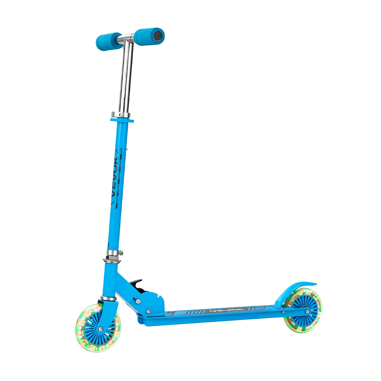 VEVOR Kick Scooter for Kids Ages 3+, 2-Wheel Toddler Scooter with Light-Up Wheels, Adjustable Height Handlebar, Wide Anti-Slip Deck, Foldable Lightweight Frame for Boys and Girls up to 49.9 kg, Blue
