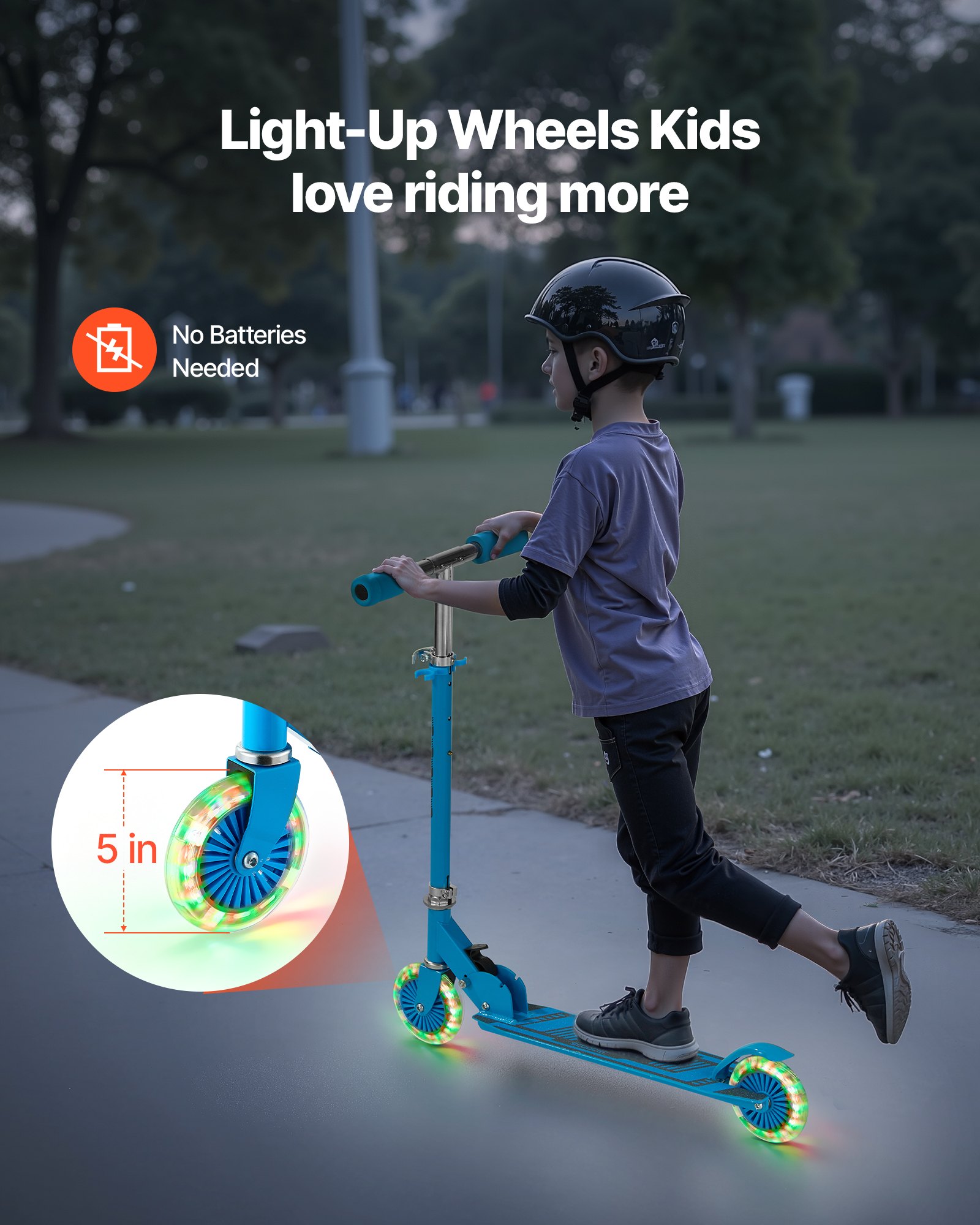 VEVOR Kick Scooter for Kids Ages 3+, 2-Wheel Toddler Scooter with Light-Up Wheels, Adjustable Height Handlebar, Wide Anti-Slip Deck, Foldable Lightweight Frame for Boys and Girls up to 49.9 kg, Blue