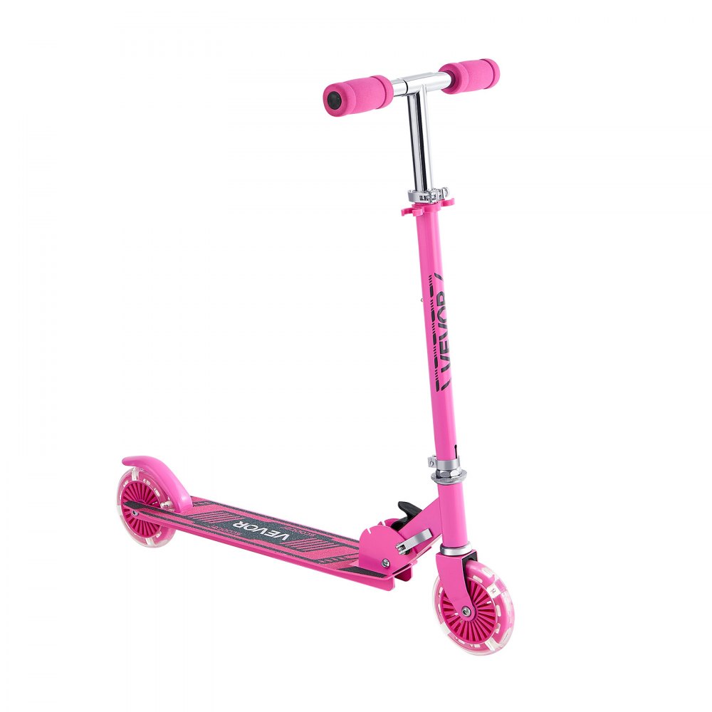 VEVOR Kick Scooter for Kids Ages 3+, 2-Wheel Toddler Scooter with Light-Up Wheels, Adjustable Height Handlebar, Wide Anti-Slip Deck, Foldable Lightweight Frame for Boys and Girls up to 49.9 kg, Pink