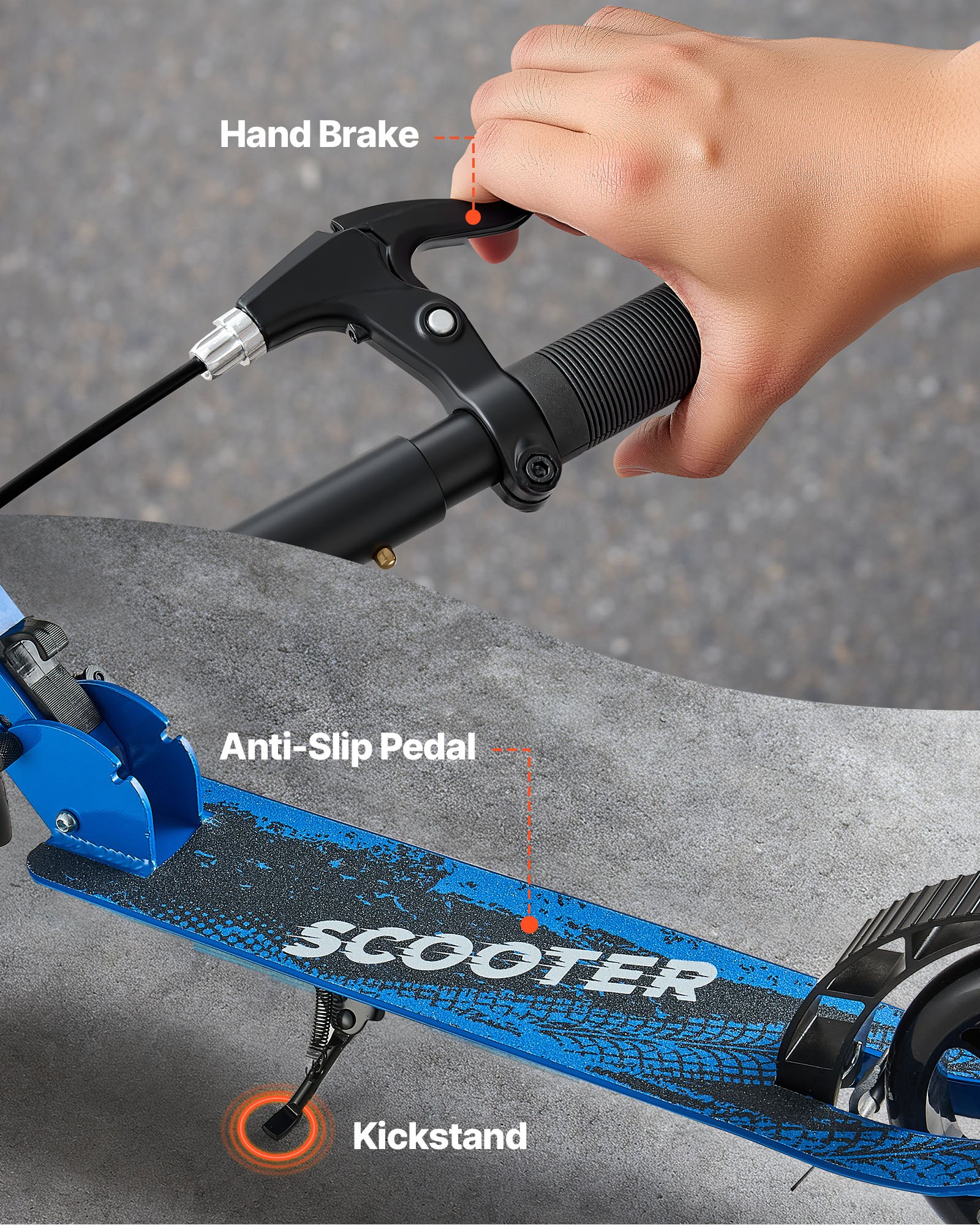 VEVOR Kick Scooter for Kids Ages 8+, Teens & Adults, 2-Wheel Toddler Scooter with Height Adjustable Handlebar, Wide Anti-Slip Deck, Foldable Lightweight for Boys & Girls up to 99.8 kg, Black + Blue