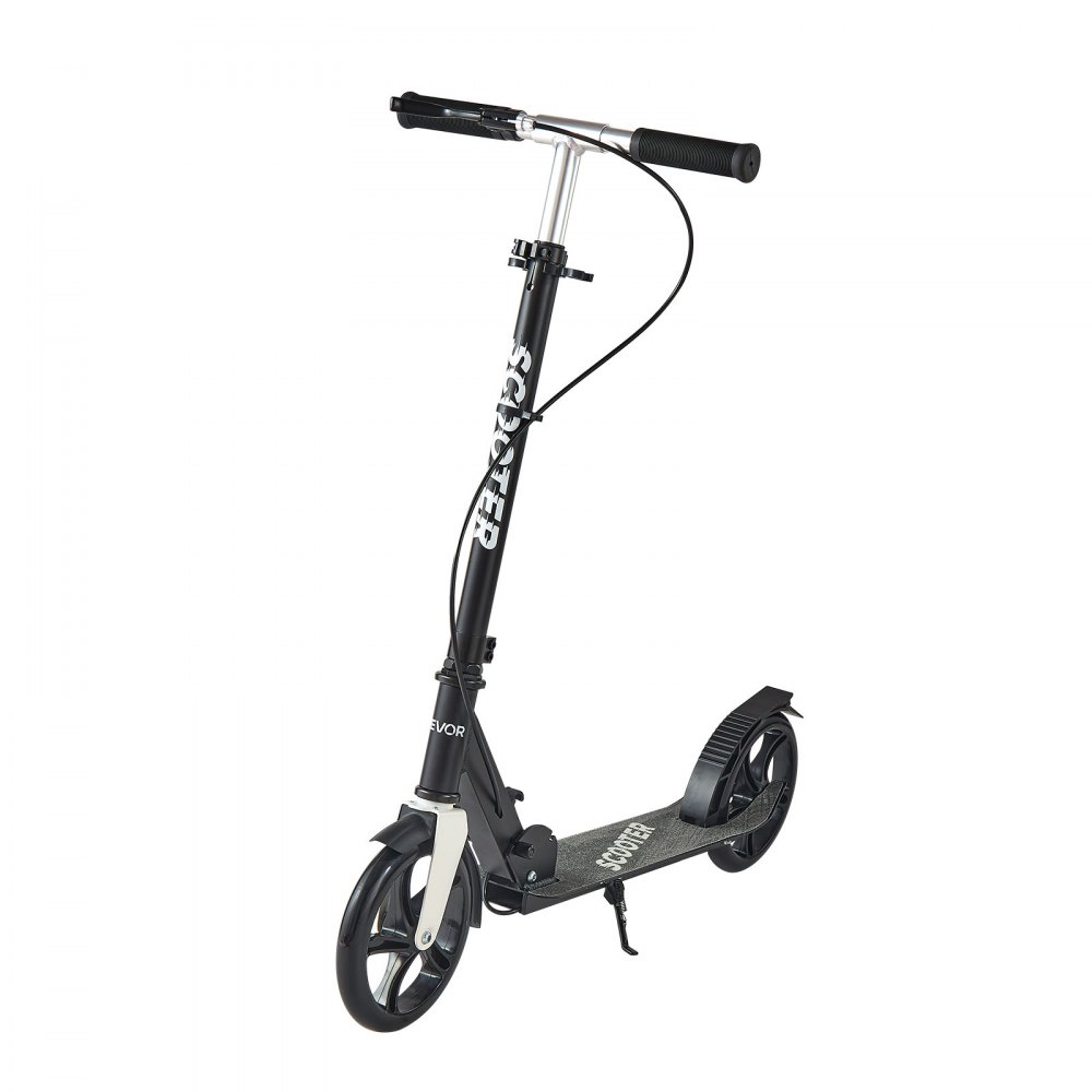 VEVOR Kick Scooter for Kids Ages 8+, Teens & Adults, 2-Wheel Toddler Scooter with Adjustable Height Handlebar, Wide Anti-Slip Deck, Foldable Lightweight for Boys & Girls up to 99.8 kg, Black + Silver