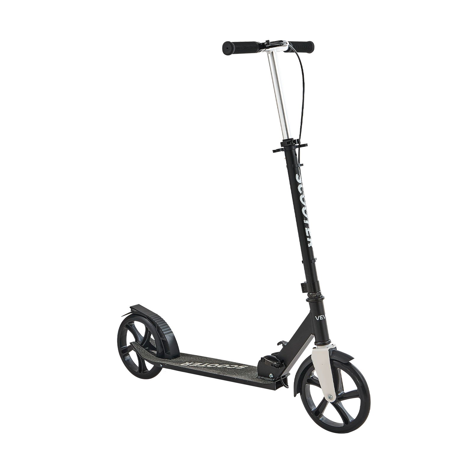 VEVOR Kick Scooter for Kids Ages 8+, Teens & Adults, 2-Wheel Toddler Scooter with Adjustable Height Handlebar, Wide Anti-Slip Deck, Foldable Lightweight for Boys & Girls up to 99.8 kg, Black + Silver