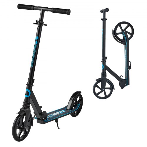 VEVOR Kick Scooter for Kids Ages 8+, Teens & Adults, 2-Wheel Toddler Scooter with Adjustable Height Handlebar, Wide Anti-Slip Deck, Foldable Lightweight for Boys & Girls up to 220 lbs, Black + Blue