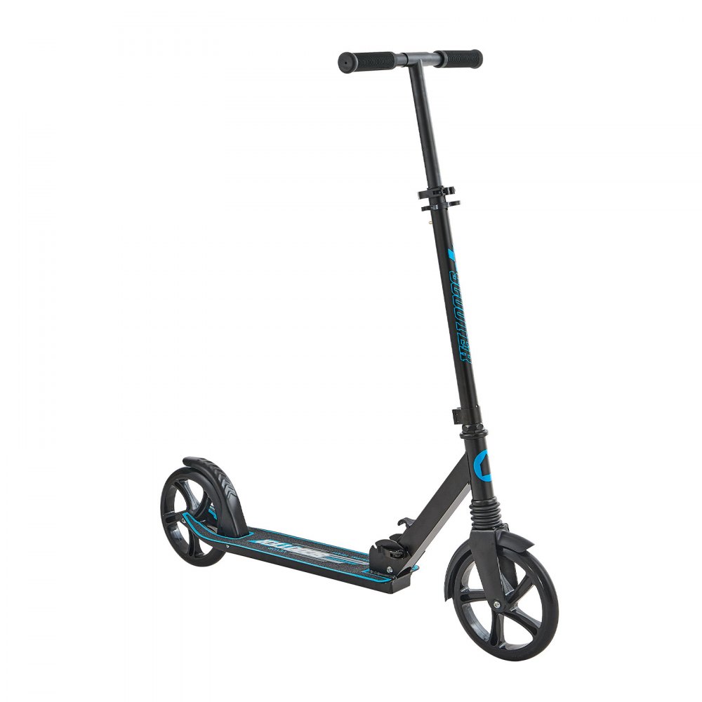VEVOR Kick Scooter for Kids Ages 8+, Teens & Adults, 2-Wheel Toddler Scooter with Adjustable Height Handlebar, Wide Anti-Slip Deck, Foldable Lightweight for Boys & Girls up to 99.8 kg, Black + Blue