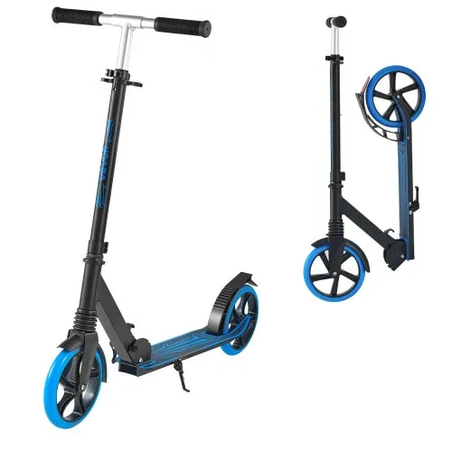 VEVOR Kick Scooter for Kids Ages 8+, Teens & Adults, 2-Wheel Toddler Scooter with Adjustable Height Handlebar, Wide Anti-Slip Deck, Foldable Lightweight Frame for Boys & Girls up to 220 lbs, Blue
