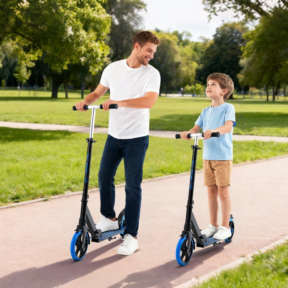 VEVOR Kick Scooter for Kids Ages 8+, Teens & Adults, 2-Wheel Toddler Scooter with Adjustable Height Handlebar, Wide Anti-Slip Deck, Foldable Lightweight Frame for Boys & Girls up to 220 lbs, Blue