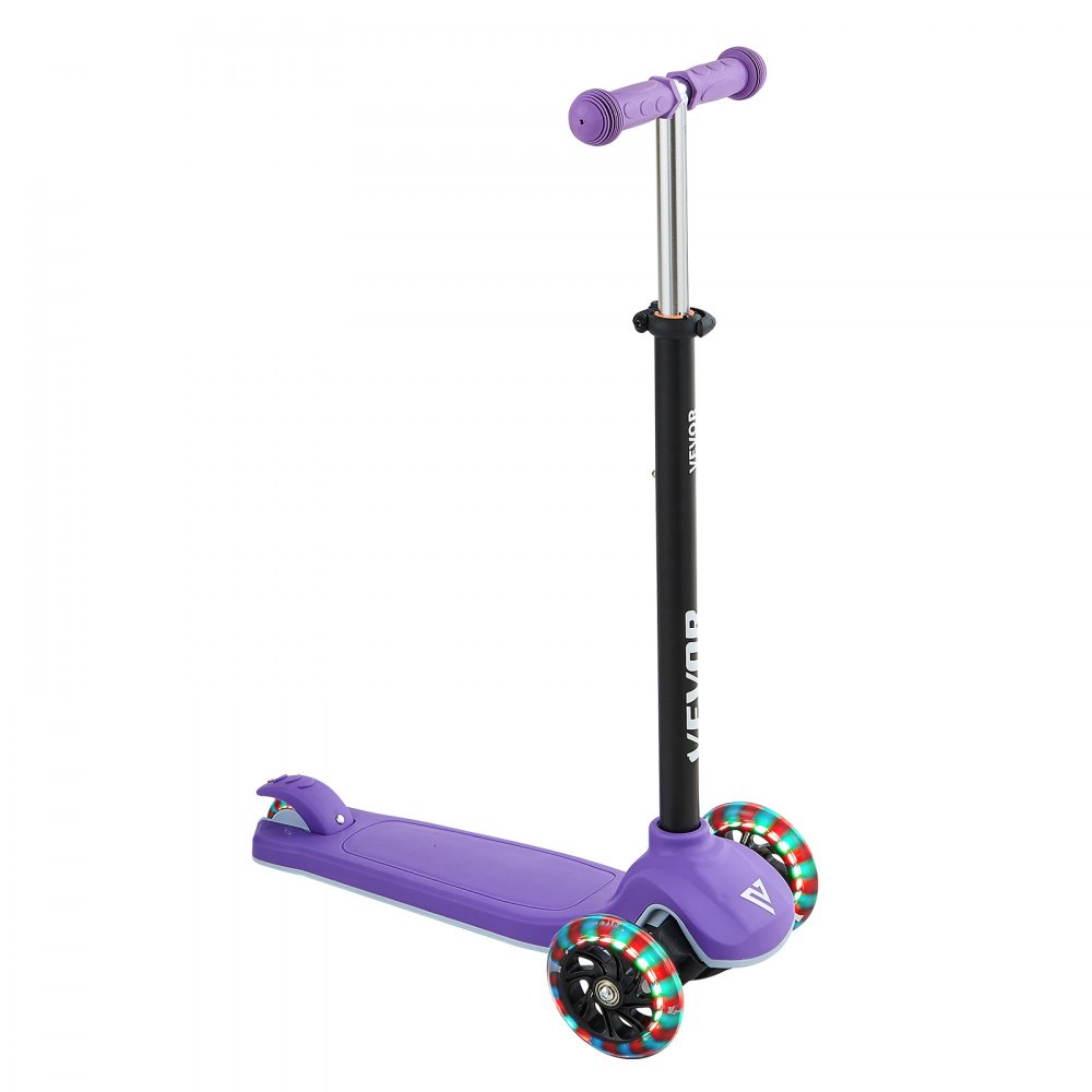 VEVOR Kick Scooter for Kids Ages 3+, 3-Wheel Toddler Scooter with Light-Up Wheels, Adjustable Height Handlebar, Wide Anti-Slip Deck, Lightweight Aluminum Frame for Boys & Girls up to 74.8 kg, Purple