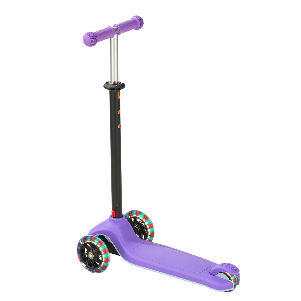 VEVOR Kick Scooter for Kids Ages 3+, 3-Wheel Toddler Scooter with Light-Up Wheels, Adjustable Height Handlebar, Wide Anti-Slip Deck, Lightweight Aluminum Frame for Boys & Girls up to 74.8 kg, Purple