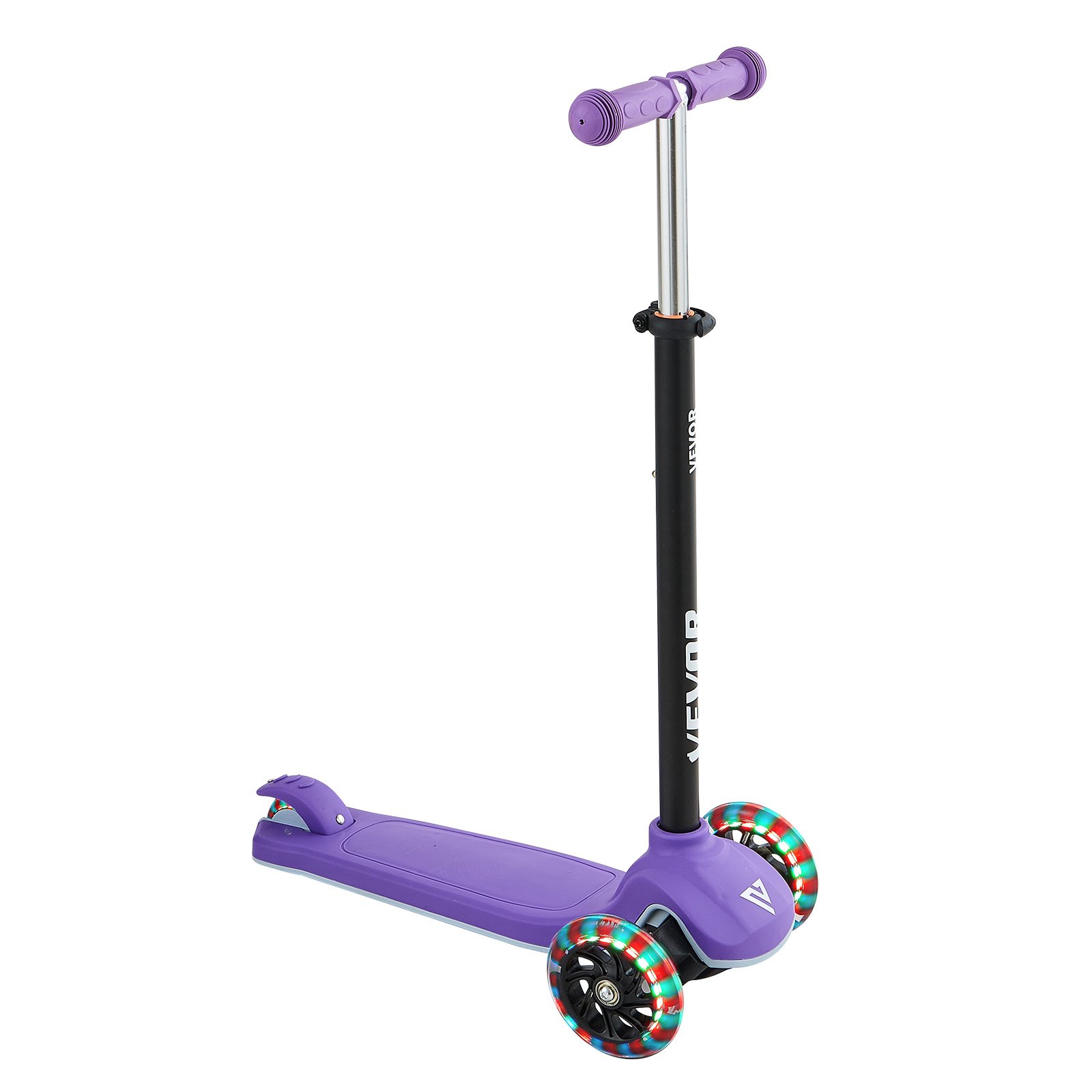 VEVOR Kick Scooter for Kids Ages 3+, 3-Wheel Toddler Scooter with Light-Up Wheels, Adjustable Height Handlebar, Wide Anti-Slip Deck, Lightweight Aluminum Frame for Boys & Girls up to 74.8 kg, Purple