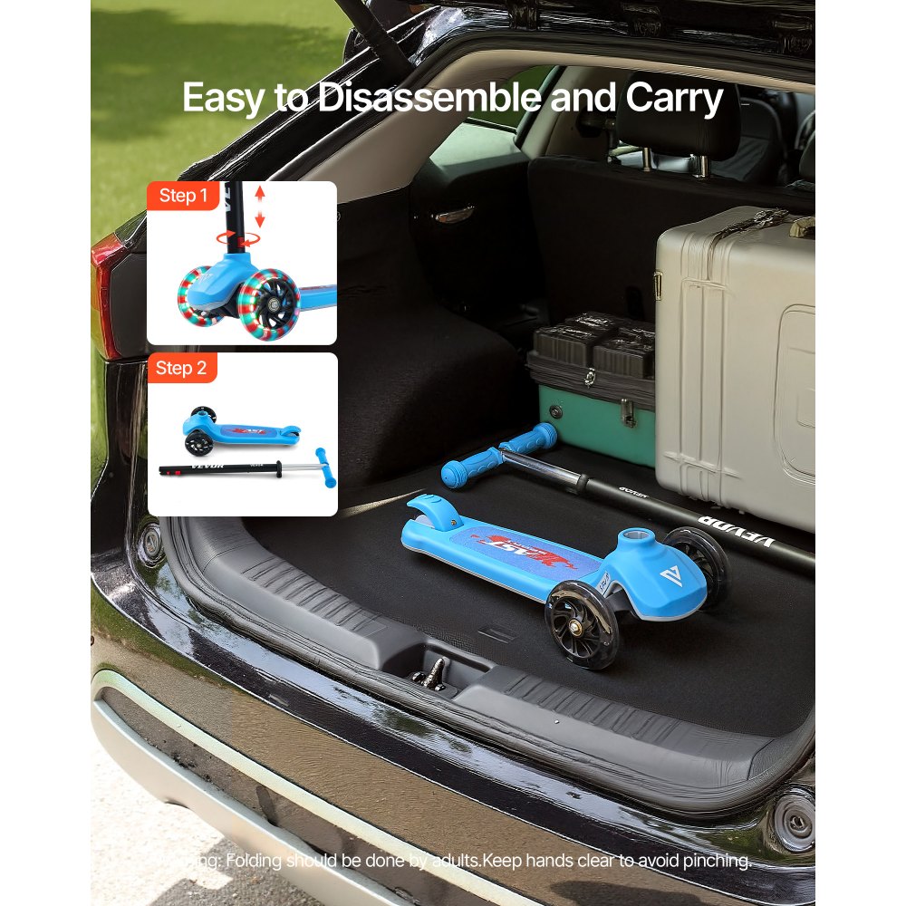 VEVOR Kick Scooter for Kids Ages 3+, 3-Wheel Toddler Scooter with Light-Up Wheels, Adjustable Height Handlebar, Wide Anti-Slip Deck, Lightweight Aluminum Frame for Boys and Girls up to 74.8 kg, Blue