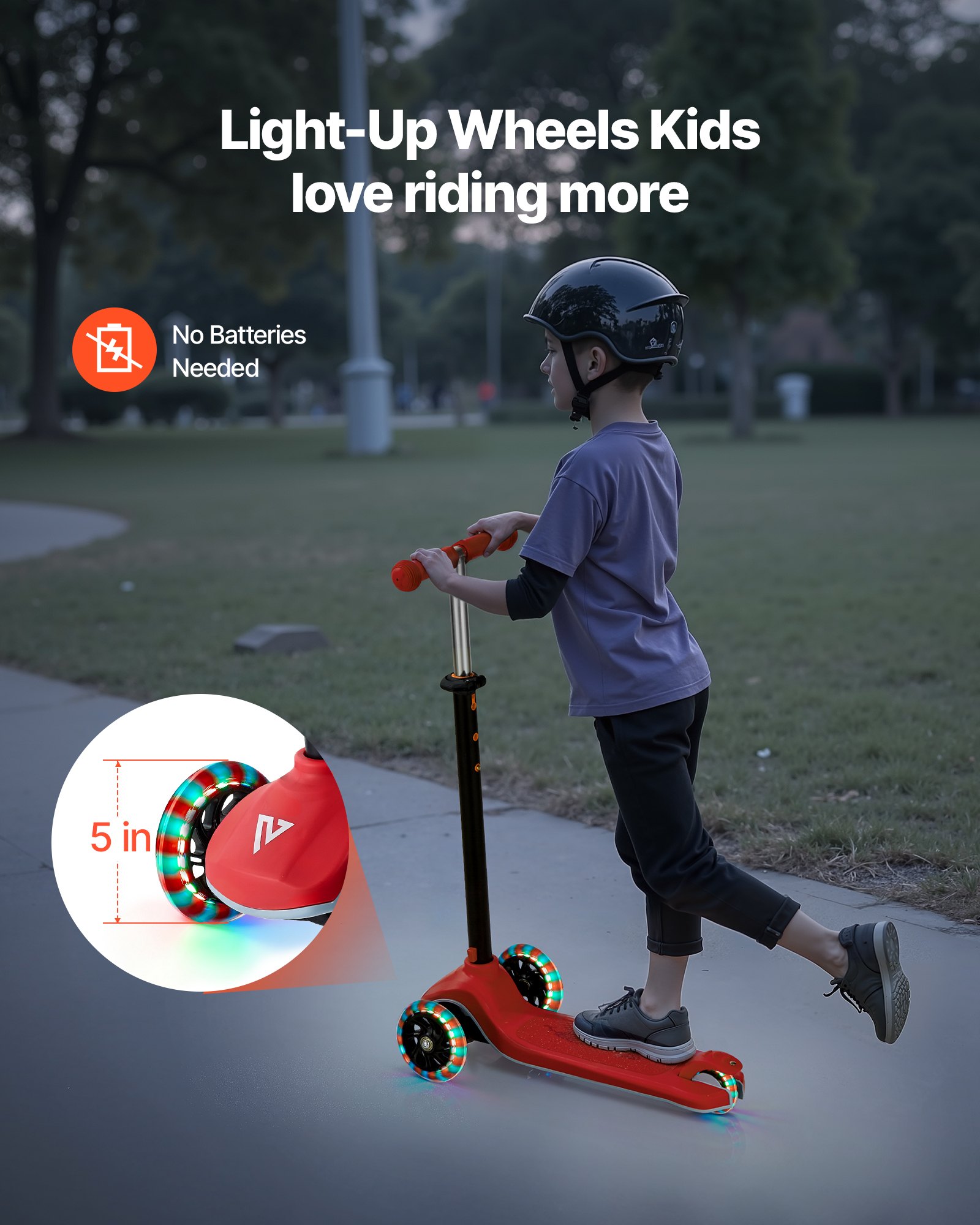 VEVOR Kick Scooter for Kids Ages 3+, 3-Wheel Toddler Scooter with Light-Up Wheels, Adjustable Height Handlebar, Wide Anti-Slip Deck, Lightweight Aluminum Frame for Boys and Girls up to 74.8 kg, Red