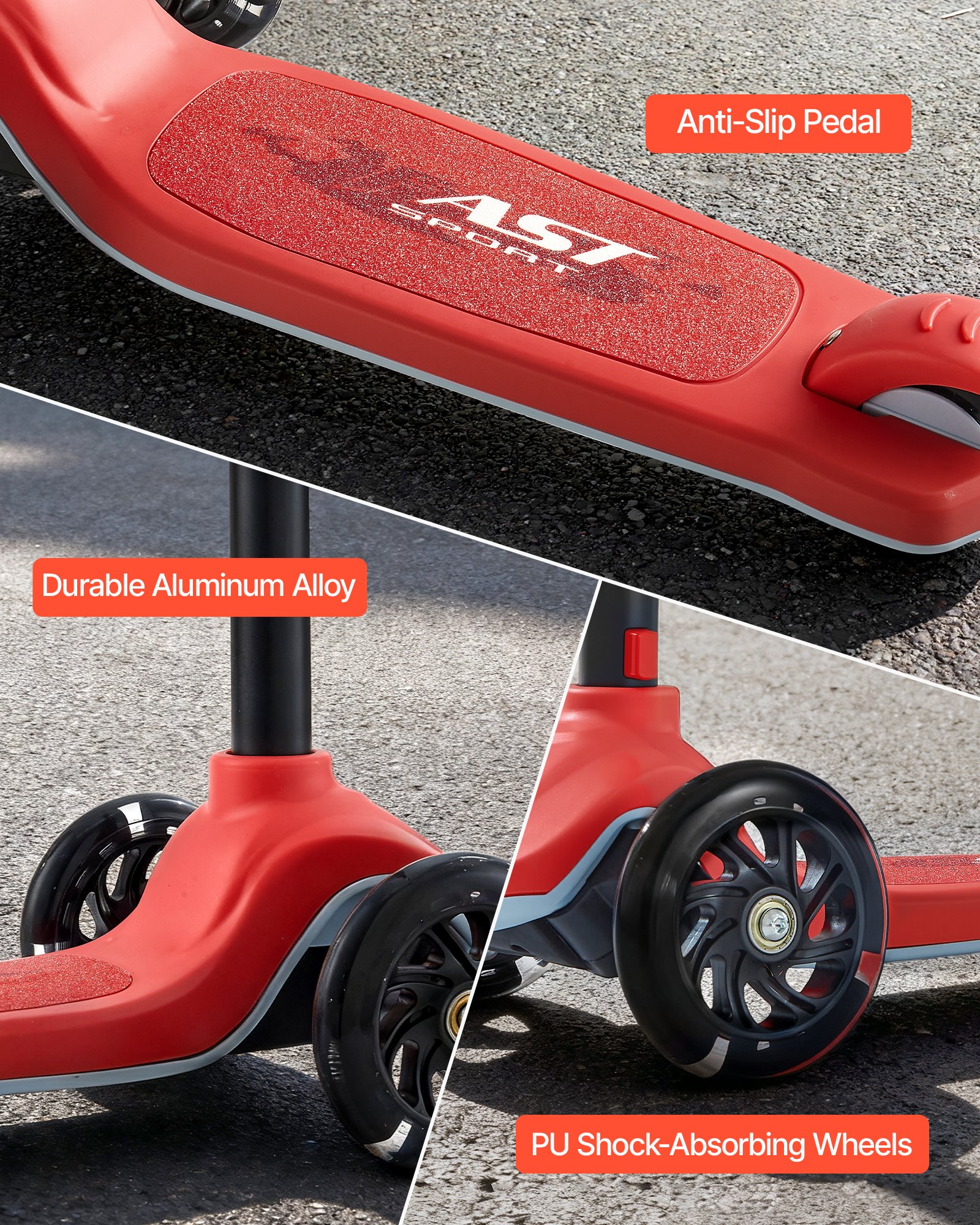VEVOR Kick Scooter for Kids Ages 3+, 3-Wheel Toddler Scooter with Light-Up Wheels, Adjustable Height Handlebar, Wide Anti-Slip Deck, Lightweight Aluminum Frame for Boys and Girls up to 74.8 kg, Red