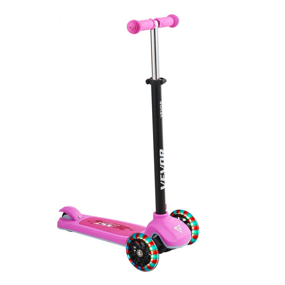 VEVOR Kick Scooter for Kids Ages 3+, 3-Wheel Toddler Scooter with Light-Up Wheels, Adjustable Height Handlebar, Wide Anti-Slip Deck, Lightweight Aluminum Frame for Boys and Girls up to 74.8 kg, Pink